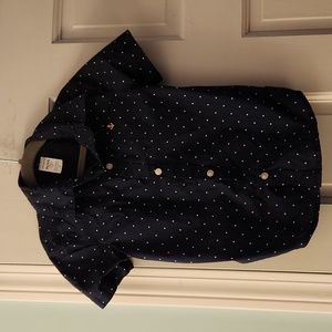 Navy polka-dot cotton button-down shirt